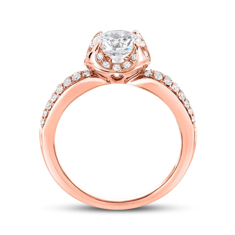 1.0 CT. T.W. Natural Diamond Frame Double Row Engagement Ring in Solid 14K Rose Gold
