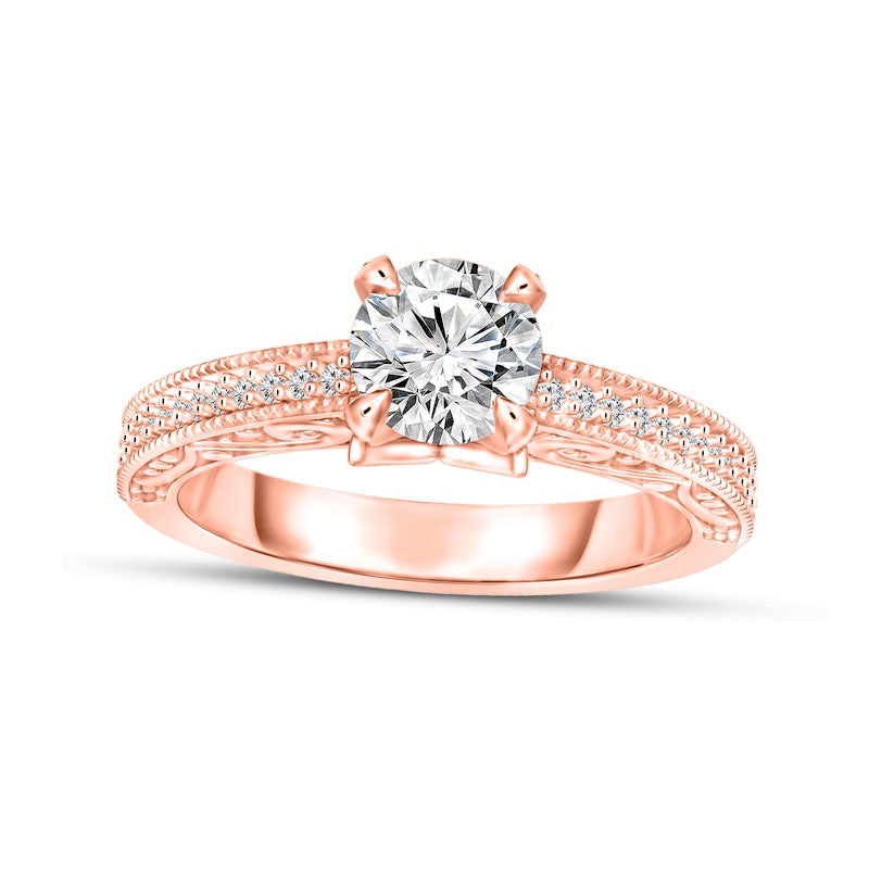 1.0 CT. T.W. Natural Diamond Antique Vintage-Style Engagement Ring in Solid 14K Rose Gold
