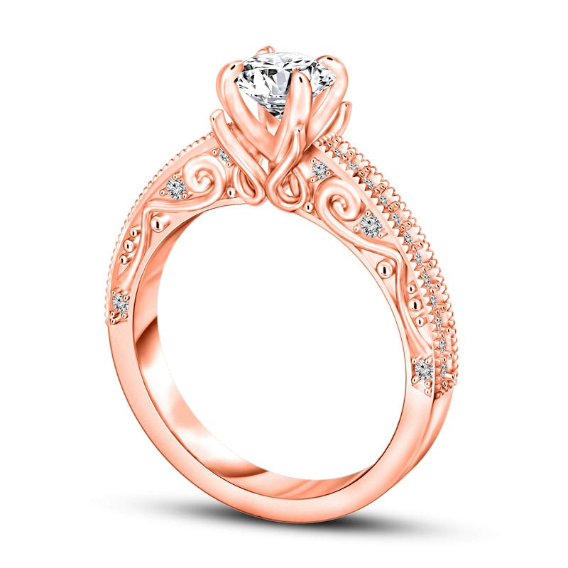 1.0 CT. T.W. Natural Diamond Antique Vintage-Style Engagement Ring in Solid 14K Rose Gold