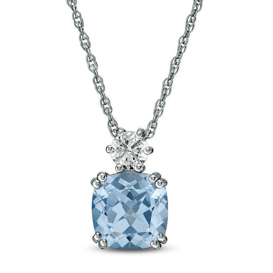8.0mm Cushion-Cut Lab-Created Blue Spinel and White Sapphire Pendant in Sterling Silver