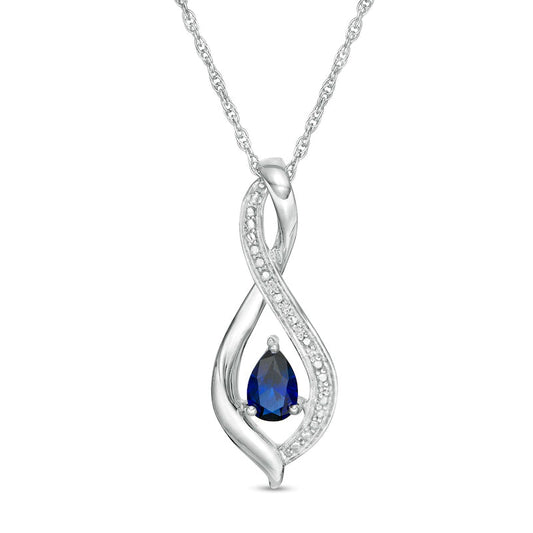 Pear-Shaped Lab-Created Blue Sapphire and Diamond Accent Infinity Pendant in Sterling Silver