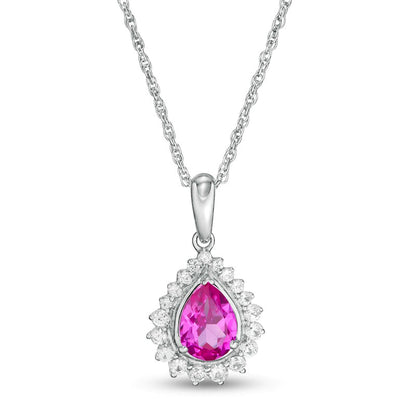 Pear-Shaped Lab-Created Pink and White Sapphire Shadow Frame Pendant in Sterling Silver