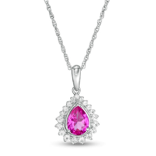 Pear-Shaped Lab-Created Pink and White Sapphire Shadow Frame Pendant in Sterling Silver
