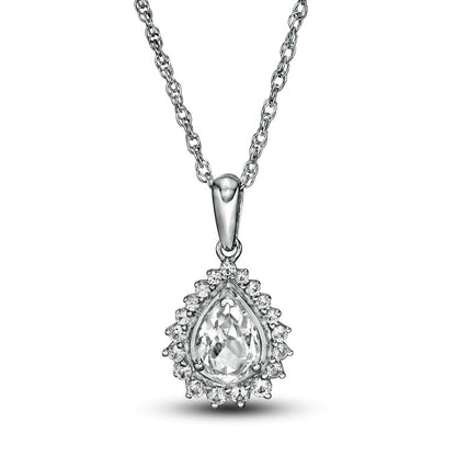 Pear-Shaped Lab-Created White Sapphire Shadow Frame Pendant in Sterling Silver