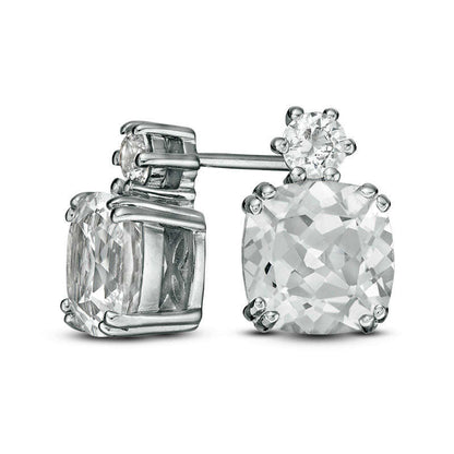 7.0mm Cushion-Cut and Round Lab-Created White Sapphire Stud Earrings in Sterling Silver