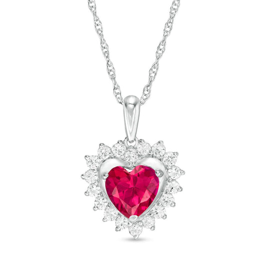 7.0mm Heart-Shaped Lab-Created Ruby and White Sapphire Shadow Frame Pendant in Sterling Silver