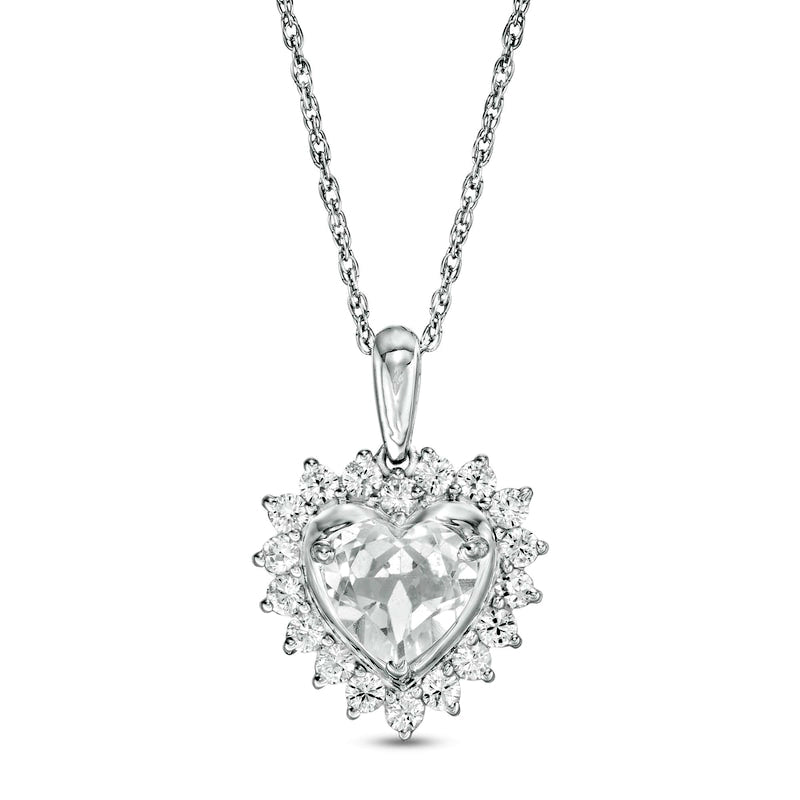 7.0mm Heart-Shaped Lab-Created White Sapphire Shadow Frame Pendant in Sterling Silver
