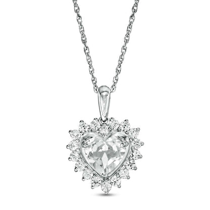 7.0mm Heart-Shaped Lab-Created White Sapphire Shadow Frame Pendant in Sterling Silver