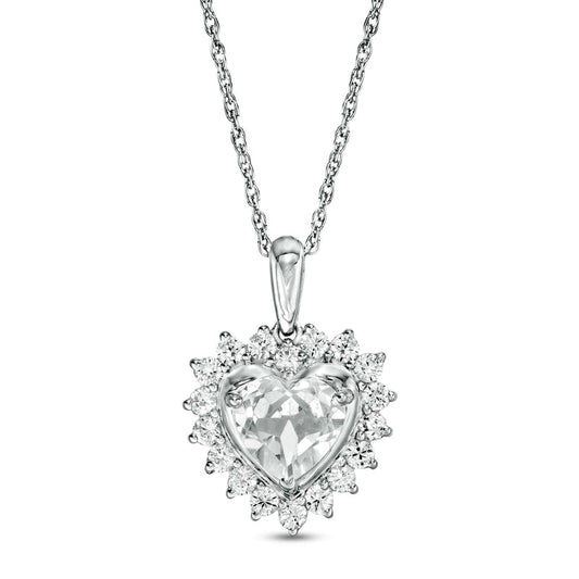 7.0mm Heart-Shaped Lab-Created White Sapphire Shadow Frame Pendant in Sterling Silver