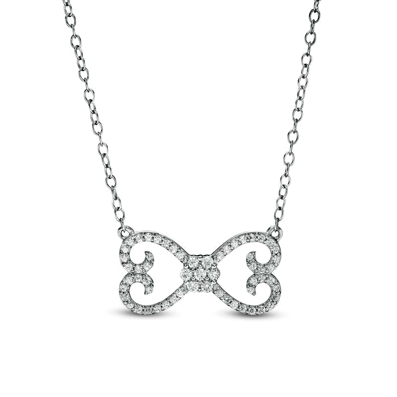 0.25 CT. T.W. Natural Diamond Mirrored Hearts Necklace in Sterling Silver