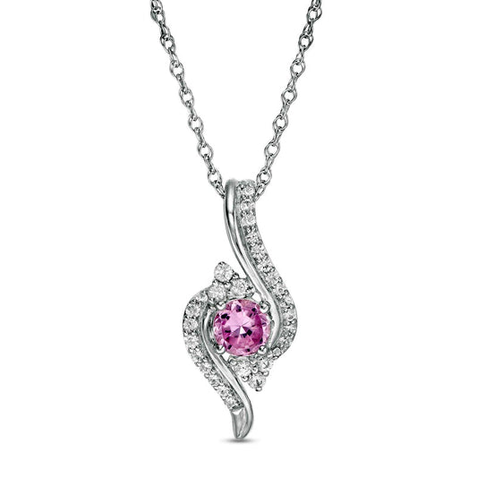 5.0mm Lab-Created Pink and White Sapphire Tri-Sides Bypass Pendant in Sterling Silver