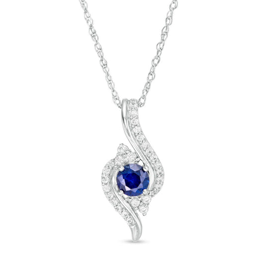 5.0mm Lab-Created Blue and White Sapphire Tri-Sides Bypass Pendant in Sterling Silver