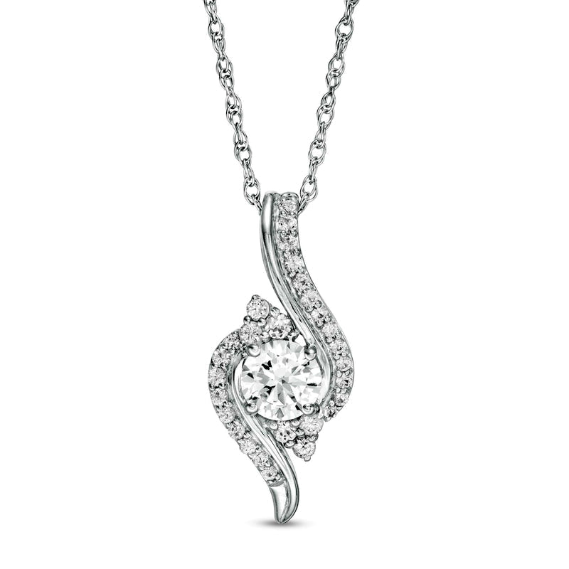 5.0mm Lab-Created White Sapphire Tri-Sides Bypass Pendant in Sterling Silver