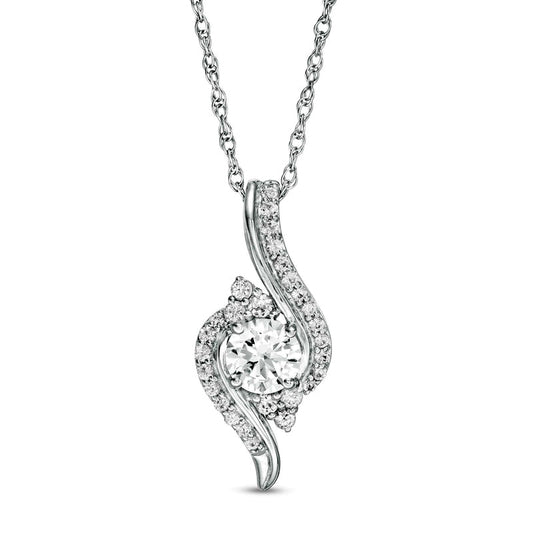 5.0mm Lab-Created White Sapphire Tri-Sides Bypass Pendant in Sterling Silver