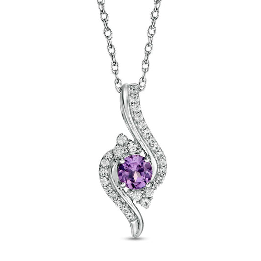 5.0mm Lab-Created Alexandrite and White Sapphire Tri-Sides Bypass Pendant in Sterling Silver