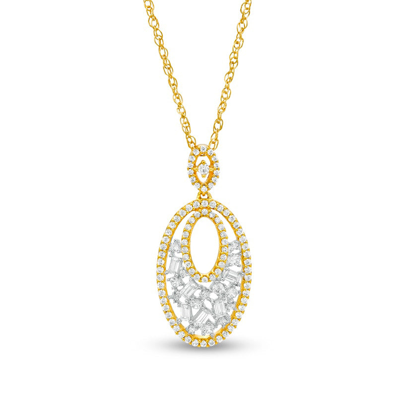 0.5 CT. T.W. Composite Natural Diamond Oval Scatter Pendant in 10K Yellow Gold