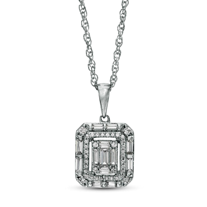 0.33 CT. T.W. Composite Natural Diamond Double Octagonal Frame Pendant in 10K White Gold