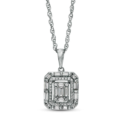 0.33 CT. T.W. Composite Natural Diamond Double Octagonal Frame Pendant in 10K White Gold
