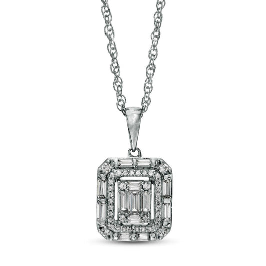 0.33 CT. T.W. Composite Natural Diamond Double Octagonal Frame Pendant in 10K White Gold