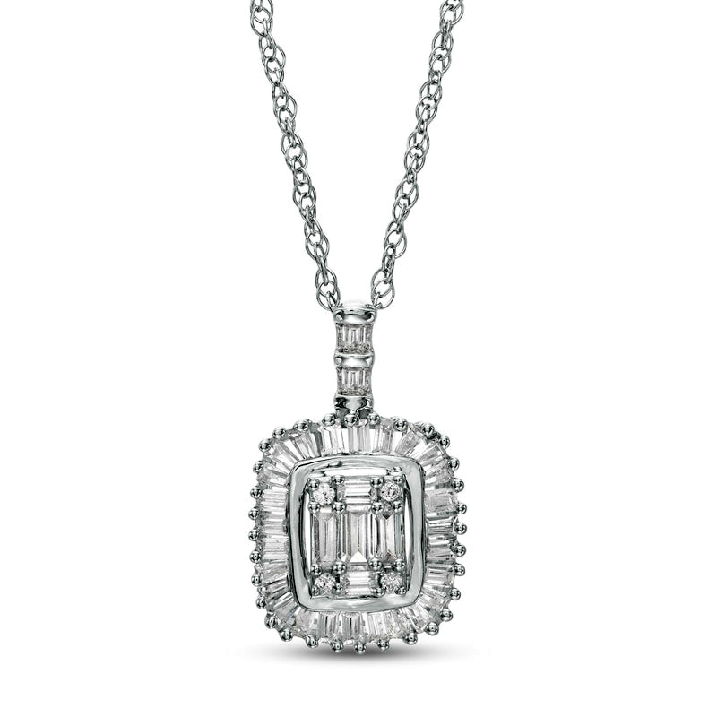 0.33 CT. T.W. Composite Natural Diamond Cushion Frame Pendant in 10K White Gold