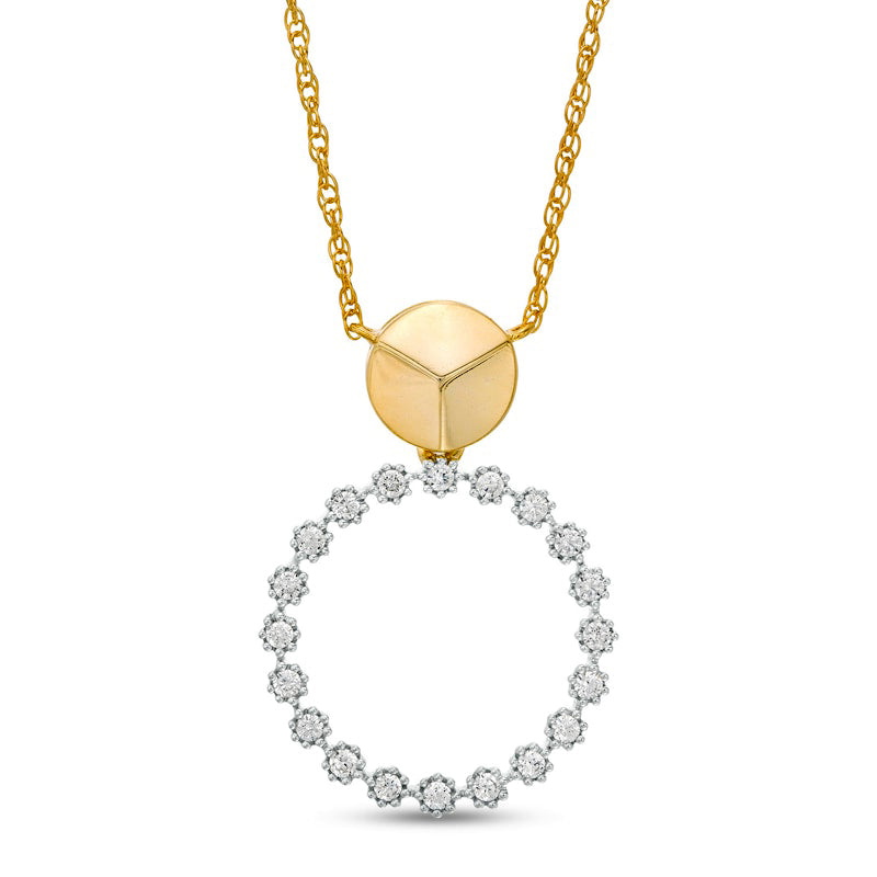 0.25 CT. T.W. Natural Diamond Beaded Open Circle Necklace in 10K Yellow Gold