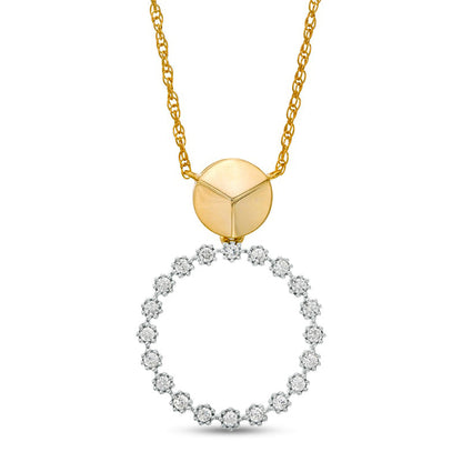 0.25 CT. T.W. Natural Diamond Beaded Open Circle Necklace in 10K Yellow Gold
