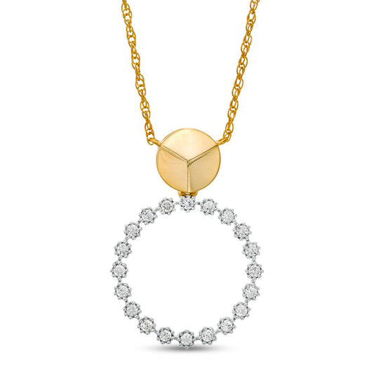 0.25 CT. T.W. Natural Diamond Beaded Open Circle Necklace in 10K Yellow Gold