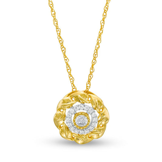 0.25 CT. T.W. Natural Diamond Flower Frame Pendant in 10K Yellow Gold