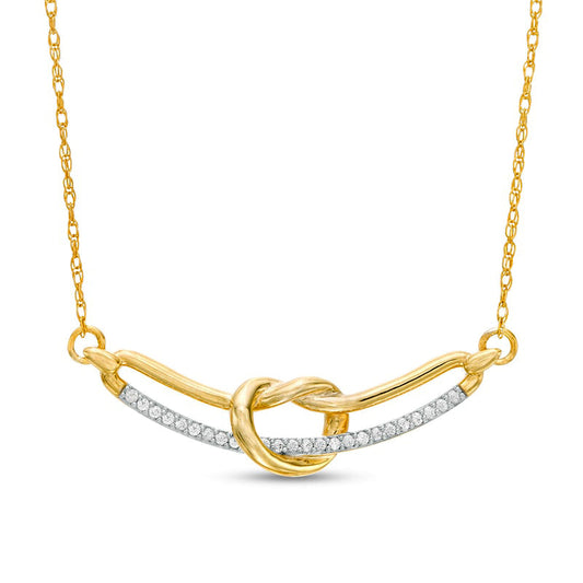 0.17 CT. T.W. Natural Diamond Pretzel Knot Curved Bar Necklace in 10K Yellow Gold