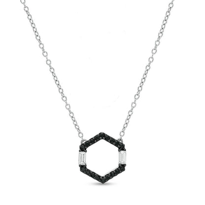0.17 CT. T.W. Enhanced Black and White Natural Diamond Hexagon Necklace in Sterling Silver