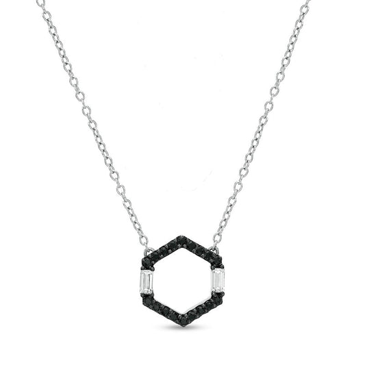 0.17 CT. T.W. Enhanced Black and White Natural Diamond Hexagon Necklace in Sterling Silver