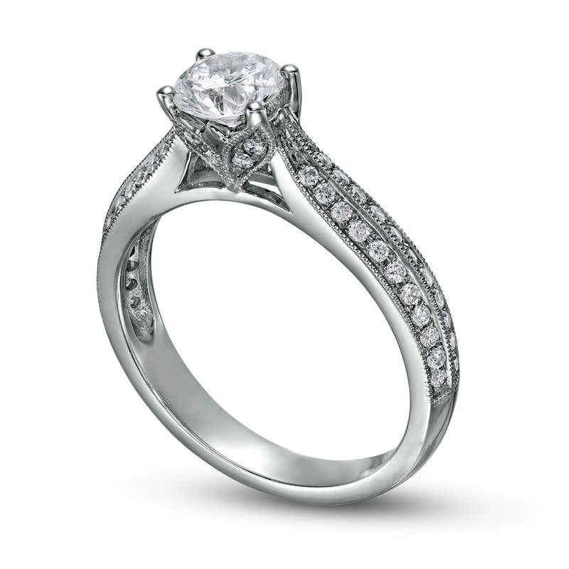 1.0 CT. T.W. Natural Diamond Double Row Antique Vintage-Style Engagement Ring in Solid 14K White Gold