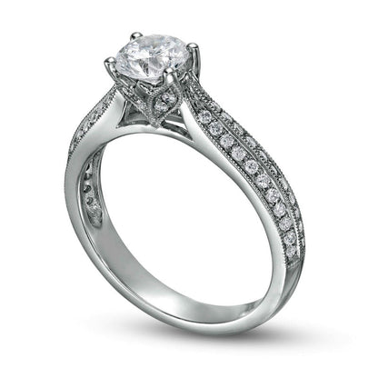 1.0 CT. T.W. Natural Diamond Double Row Antique Vintage-Style Engagement Ring in Solid 14K White Gold