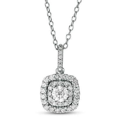 0.63 CT. T.W. Natural Diamond Double Cushion Frame Pendant in 14K White Gold