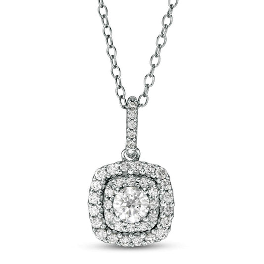 0.63 CT. T.W. Natural Diamond Double Cushion Frame Pendant in 14K White Gold