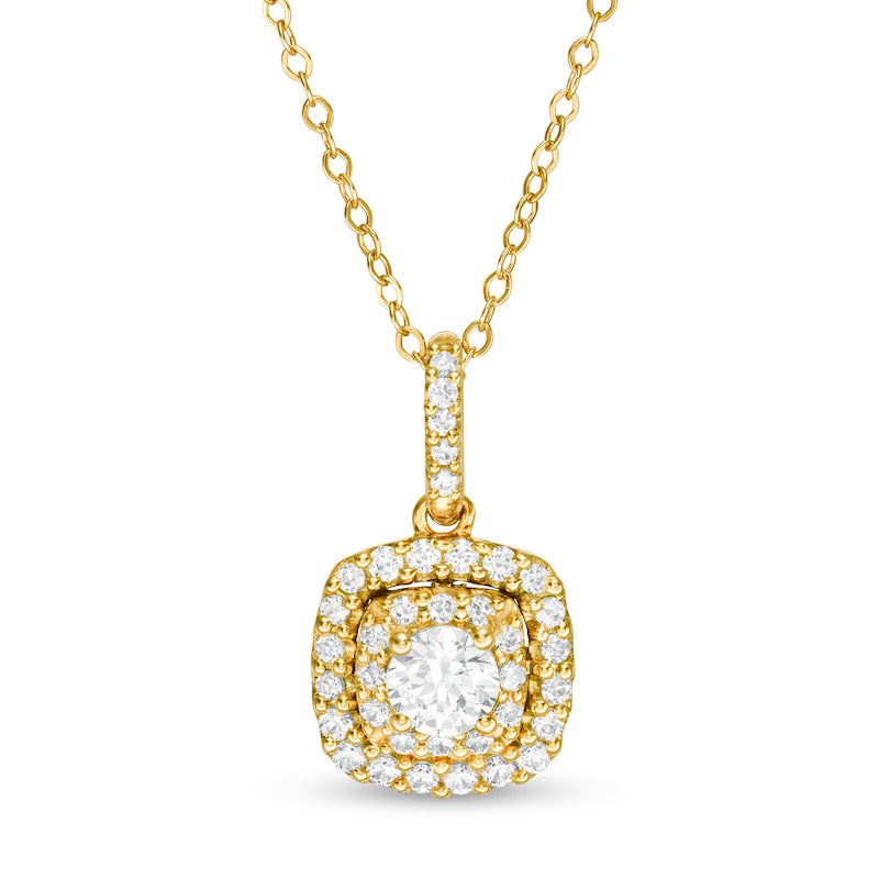 0.63 CT. T.W. Natural Diamond Double Cushion Frame Pendant in 14K Gold