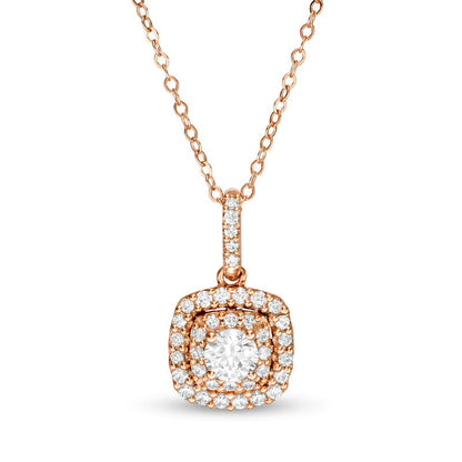 0.63 CT. T.W. Natural Diamond Double Cushion Frame Pendant in 14K Rose Gold