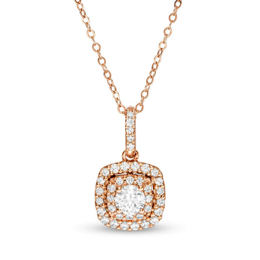 0.63 CT. T.W. Natural Diamond Double Cushion Frame Pendant in 14K Rose Gold