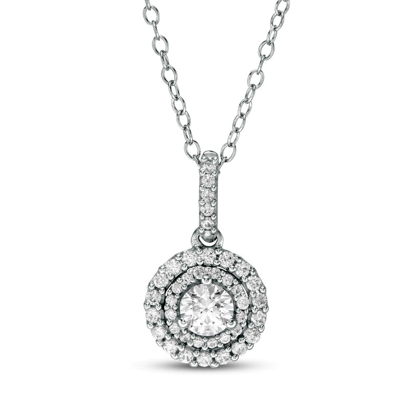0.63 CT. T.W. Natural Diamond Double Frame Pendant in 14K White Gold