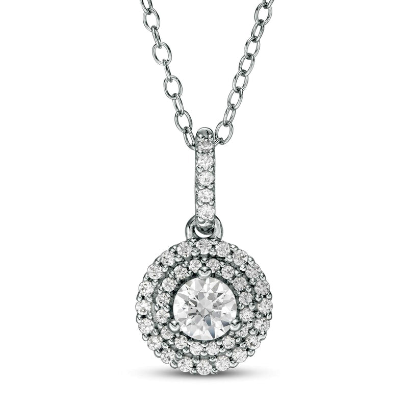 0.5 CT. T.W. Natural Diamond Double Frame Pendant in 14K White Gold