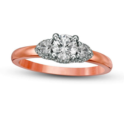 0.75 CT. T.W. Natural Diamond Three Stone Engagement Ring in Solid 14K Two-Tone Gold