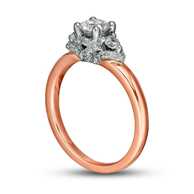 0.75 CT. T.W. Natural Diamond Three Stone Engagement Ring in Solid 14K Two-Tone Gold
