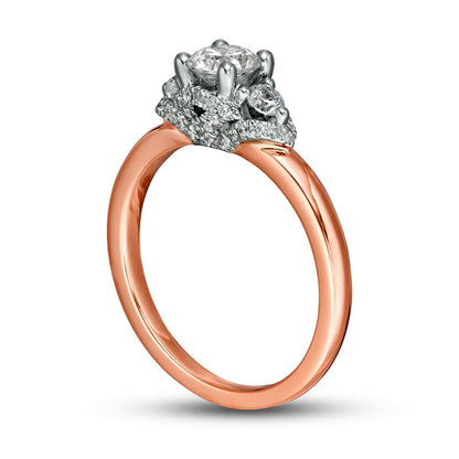 0.75 CT. T.W. Natural Diamond Three Stone Engagement Ring in Solid 14K Two-Tone Gold