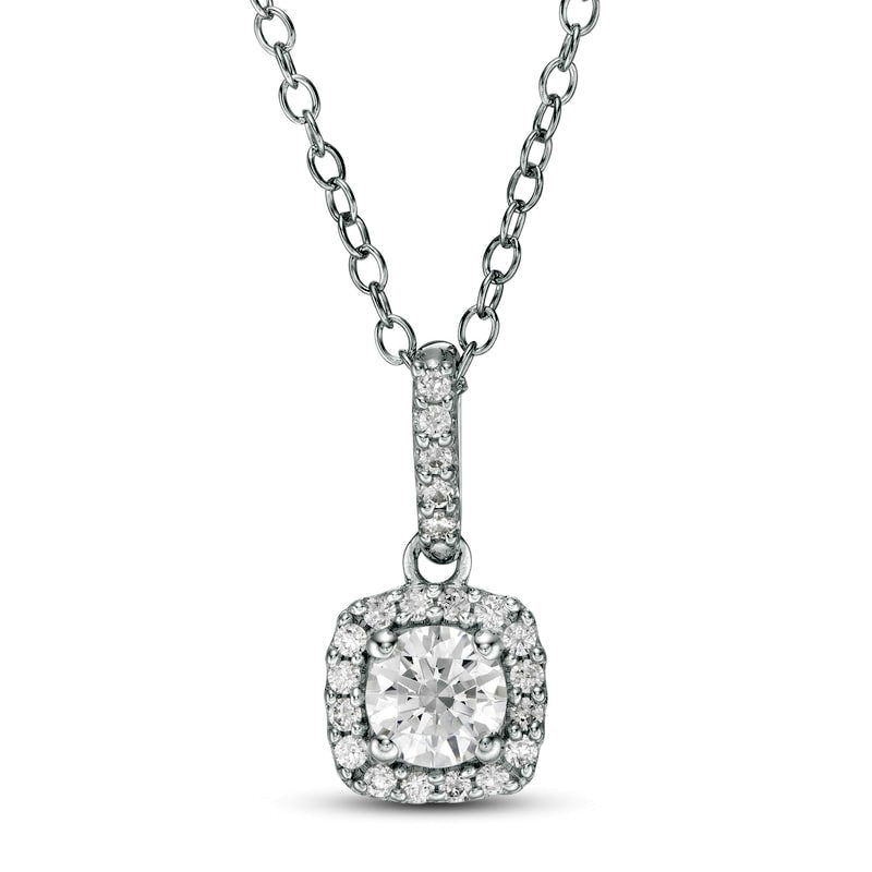 0.5 CT. T.W. Natural Diamond Cushion Frame Pendant in 14K White Gold
