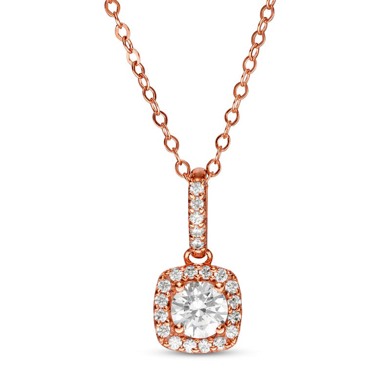 0.5 CT. T.W. Natural Diamond Cushion Frame Pendant in 14K Rose Gold