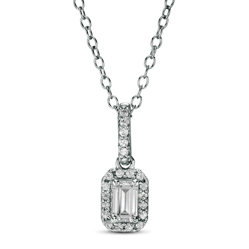 0.5 CT. T.W. Emerald-Cut Natural Diamond Frame Pendant in 14K White Gold