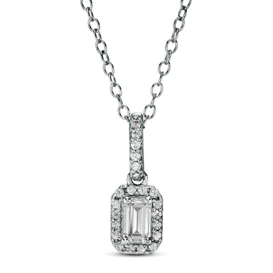 0.5 CT. T.W. Emerald-Cut Natural Diamond Frame Pendant in 14K White Gold