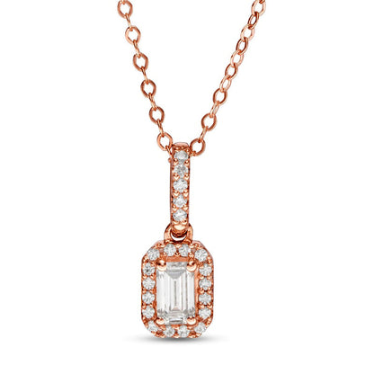 0.5 CT. T.W. Emerald-Cut Natural Diamond Frame Pendant in 14K Rose Gold