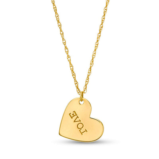 Etched LOVE" Tilted Heart Pendant in 14K Gold"
