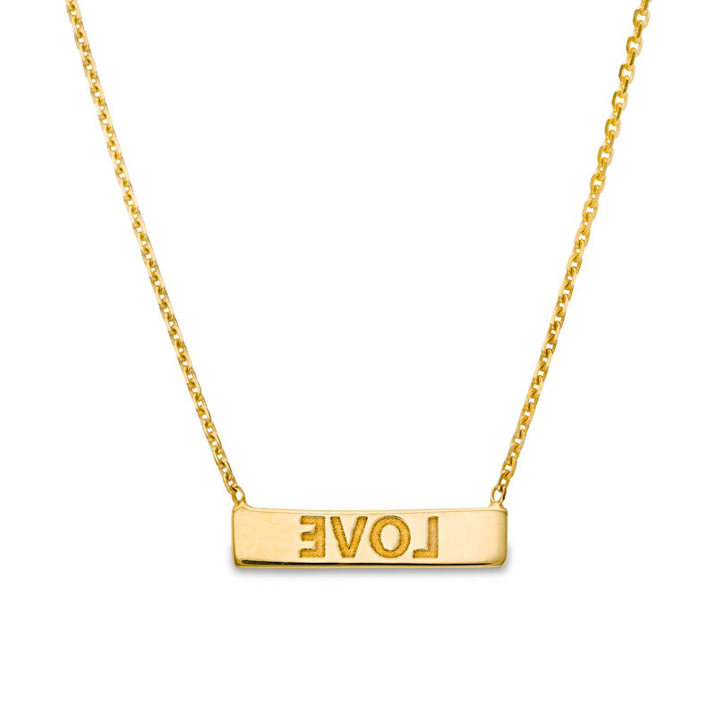 Etched LOVE" Horizontal Bar Necklace in 14K Gold"